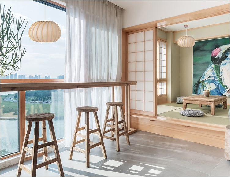 Japanese Pumpkin Wood Pendant Light Chandelier
