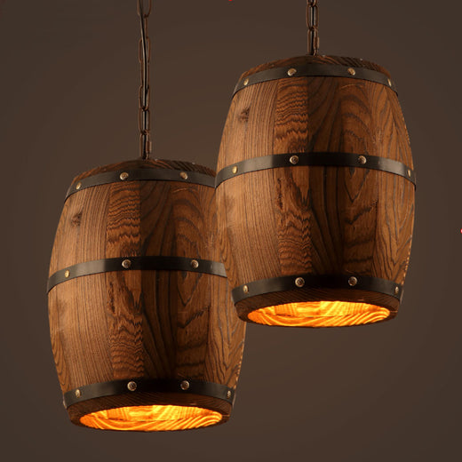 Wooden Barrel Pendant Light Rustic Nordic