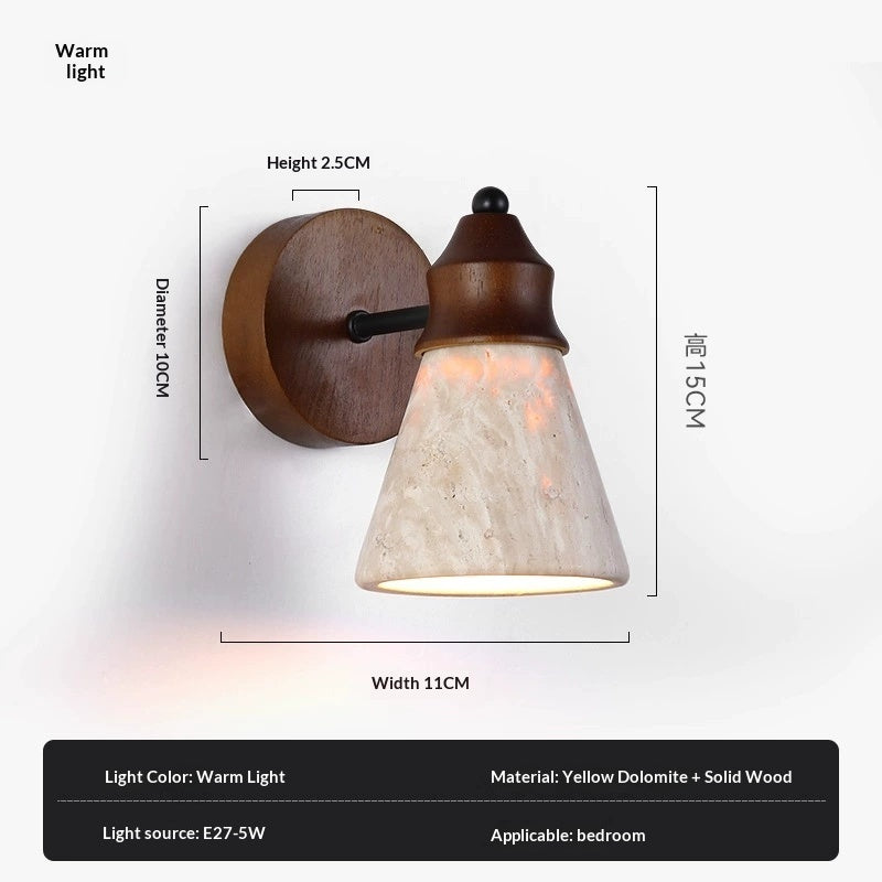Lámpara de pared de piedra de cueva amarilla, estilo silencioso, color crema, medieval, para dormitorio