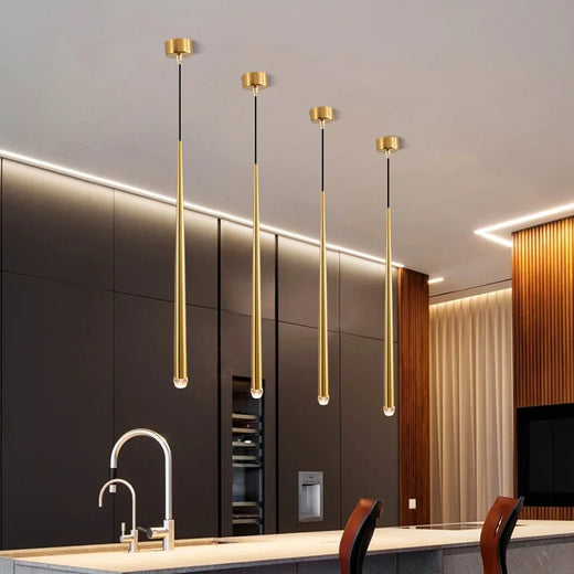 Minimalist Gold Taper Tube Pendant Light for Kitchen Island and Bedside