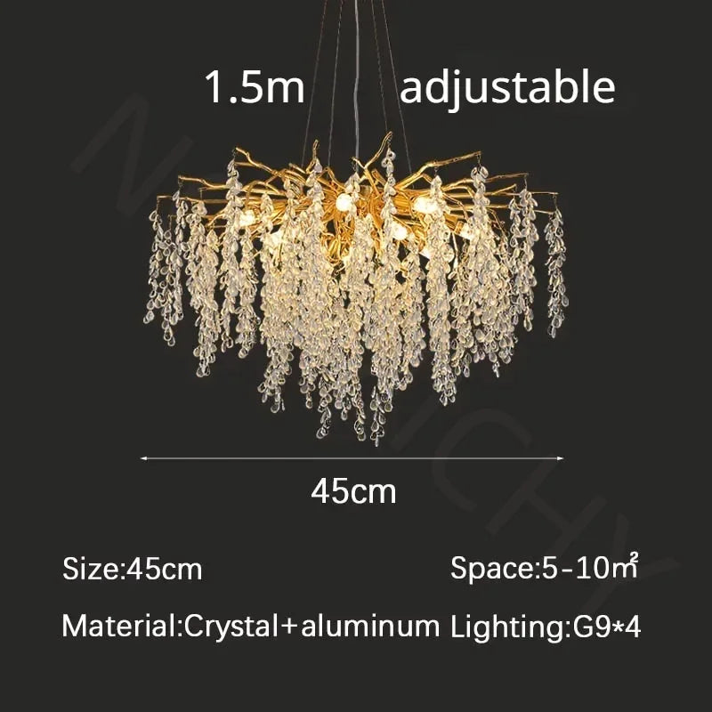 Lámpara de araña LED moderna de cristal con forma de rama