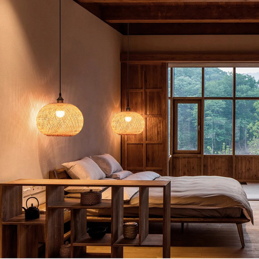 Nordic Bamboo Woven Pendant Light for Dining Room