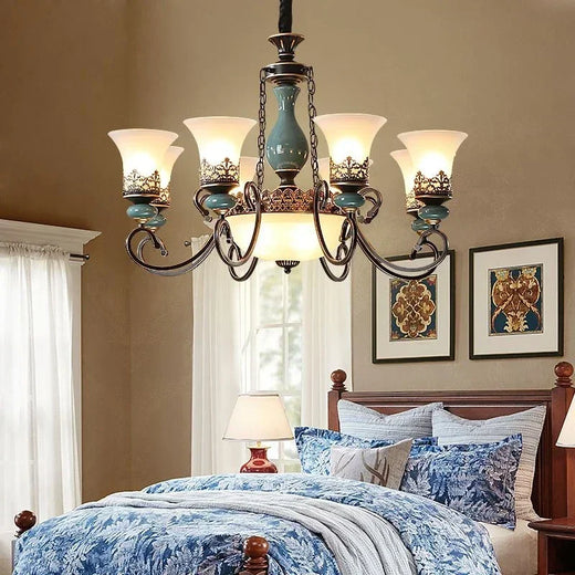 Vintage Iron Ceramic Chandelier Dining Room