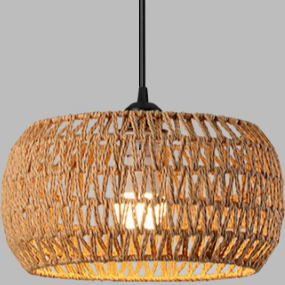 Bohemian Rattan Pendant Light - Woven Wicker Hanging Lamp