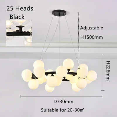 Candelabro Anillo Escandinavo con Lámpara Colgante de Bola de Cristal para Sala de Estar y Comedor