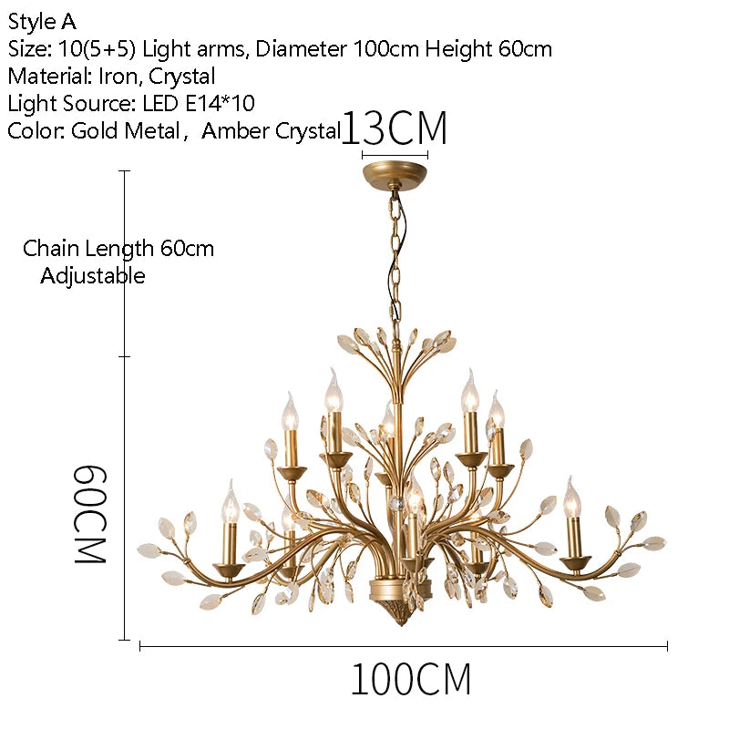 Vintage Iron Chandelier with Crystal Accents