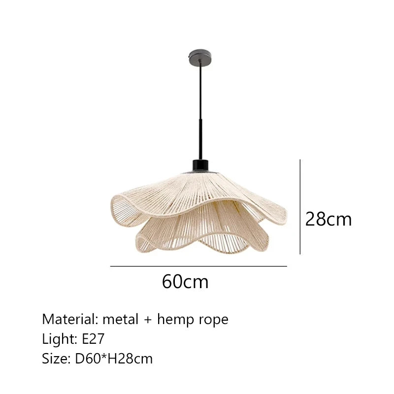 Lámpara Colgante de Cuerda de Cáñamo Estilo Wabi Sabi Sala de Té Zen Casa de Huéspedes Estilo Industrial Retro Restaurante Dormitorio Lámparas de Pétalos Estilo Antiguo