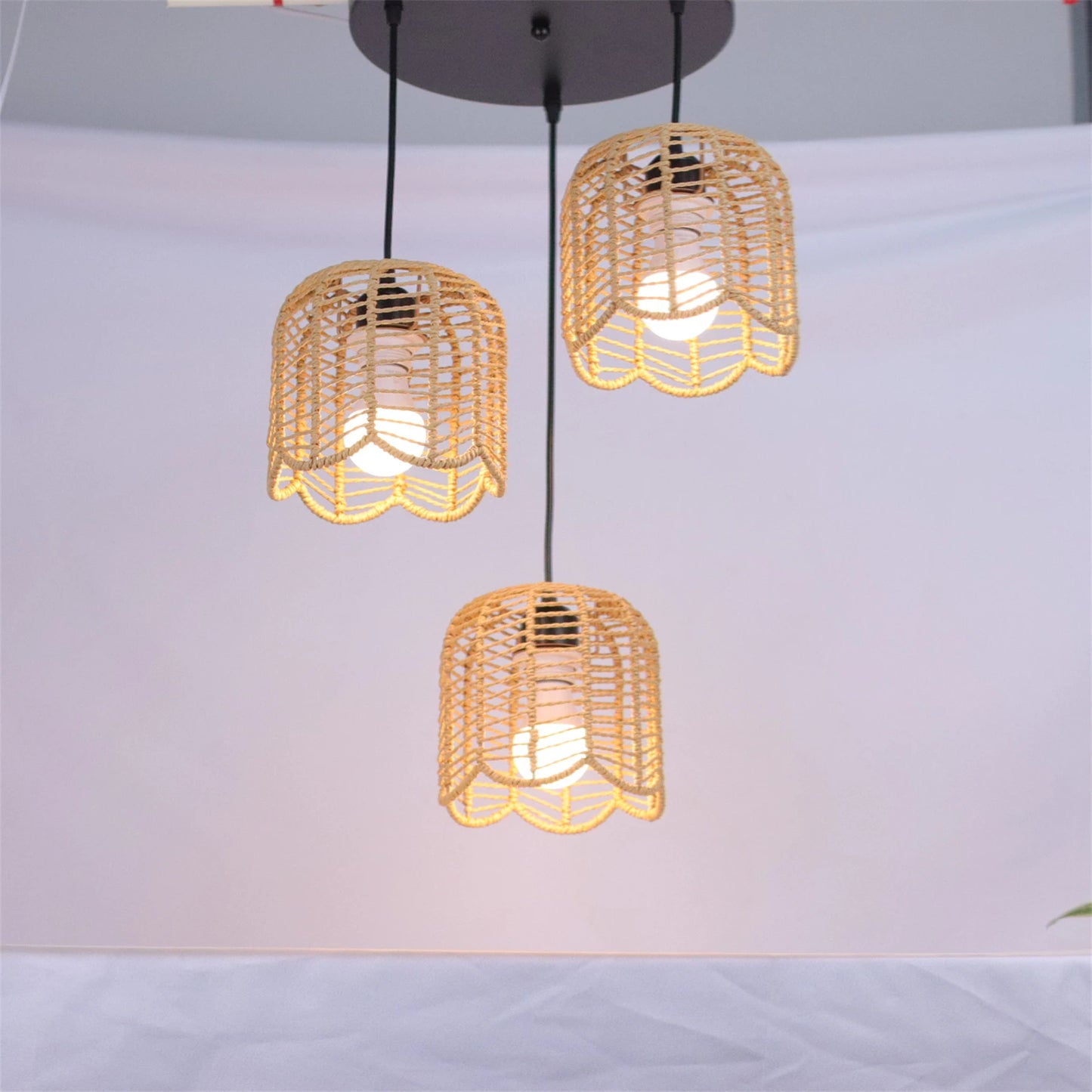 Bohemian Rattan Pendant Light 3-Lamp Hanging