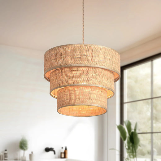 Bohemian Rattan Pendant Light 3-Tier Woven
