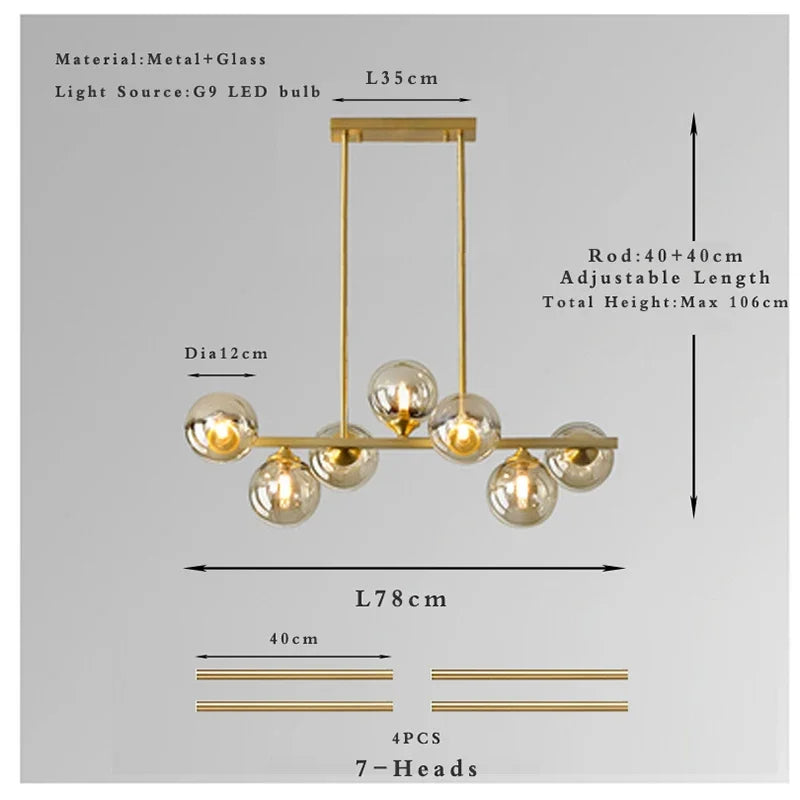 Globo de lámpara candelabro de mediados de siglo, candelabros lineales de diseño clásico para comedor, cocina, sala de estar, altura ajustable