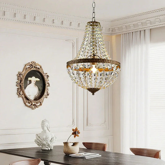 Candelabro LED de bronce antiguo para lámpara colgante de cristal de lujo retro, decoración de porche de sala de estar de ático, lámparas colgantes