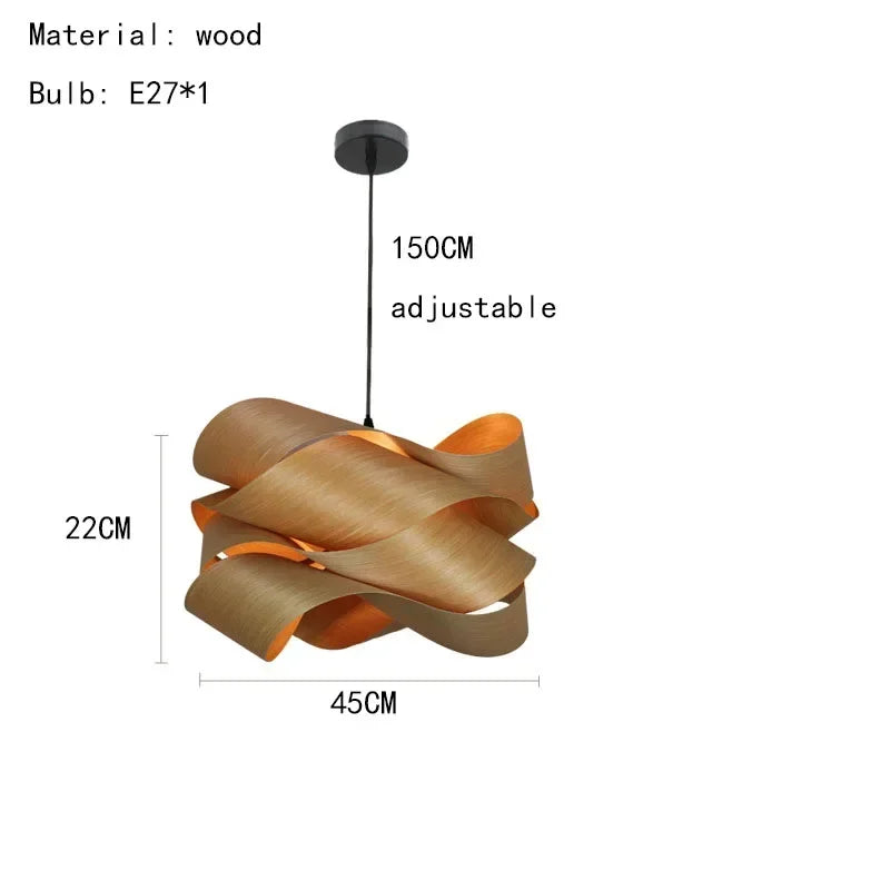 Nordic Wood Veneer Pendant Light for Bedroom