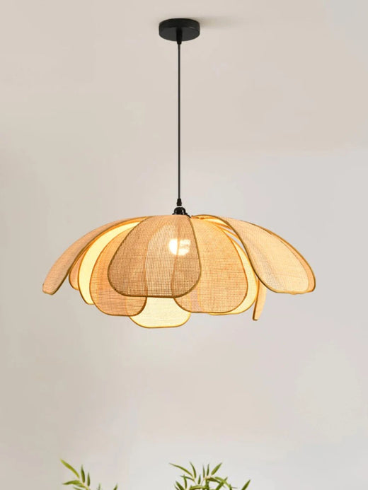 Hand Woven Rattan Petal Pendant Light for Dining Room and Bedroom
