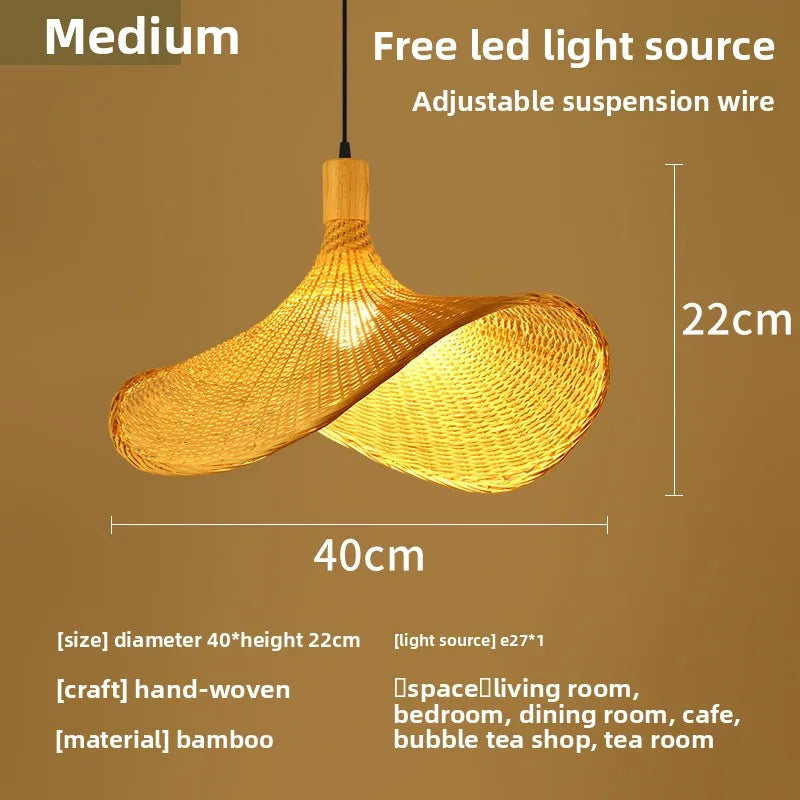 Bohemian Rattan Pendant Light - Woven Hat Design