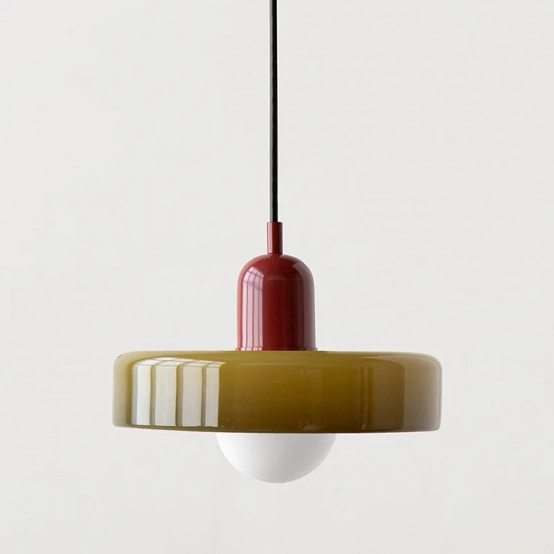 Nordic Glass Pendant Light with Colored Metal Shade