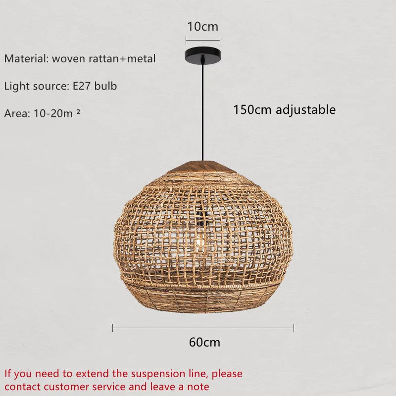 Bohemian Rattan Woven Pendant Light for Dining Room