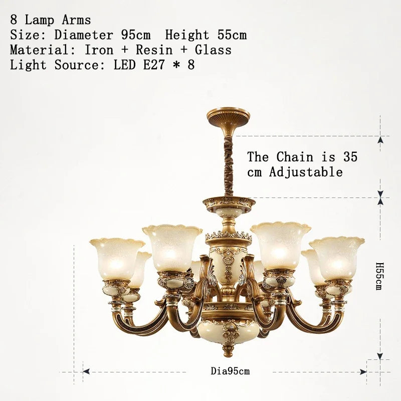 European Classic Resin Multi-Head Pendant Chandelier