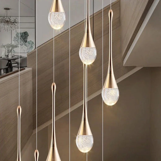 Modern Crystal LED Chandelier - Gold Hallway Hanging Light