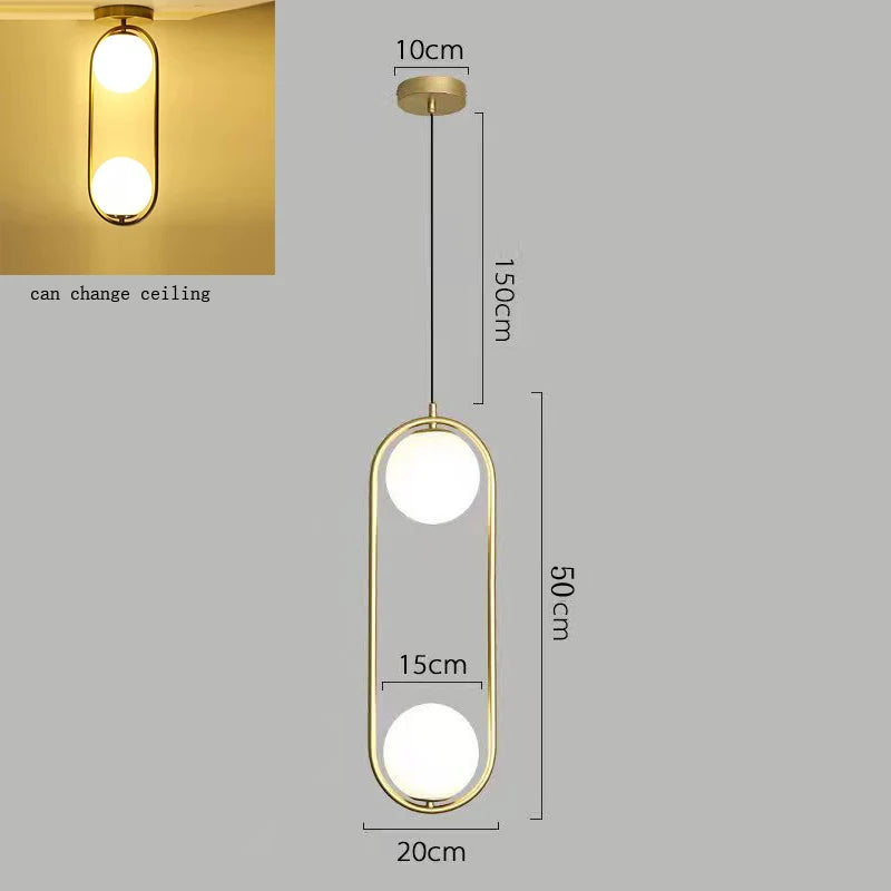 Nordic Glass Ball Pendant Light Brass Iron Hanging Lamp