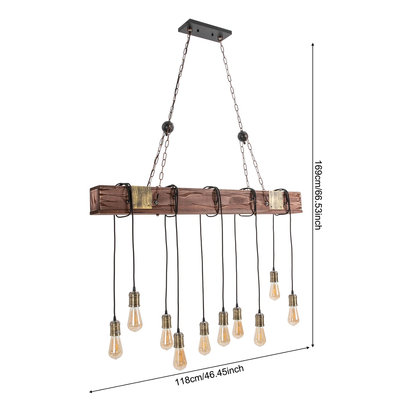Rustic Wood Beam Pendant Light with Edison Bulbs