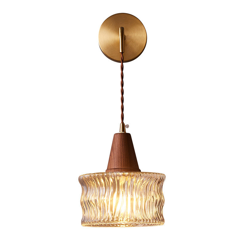 Japanese Style Glass Wall Lamp Modern Bedroom Bedside