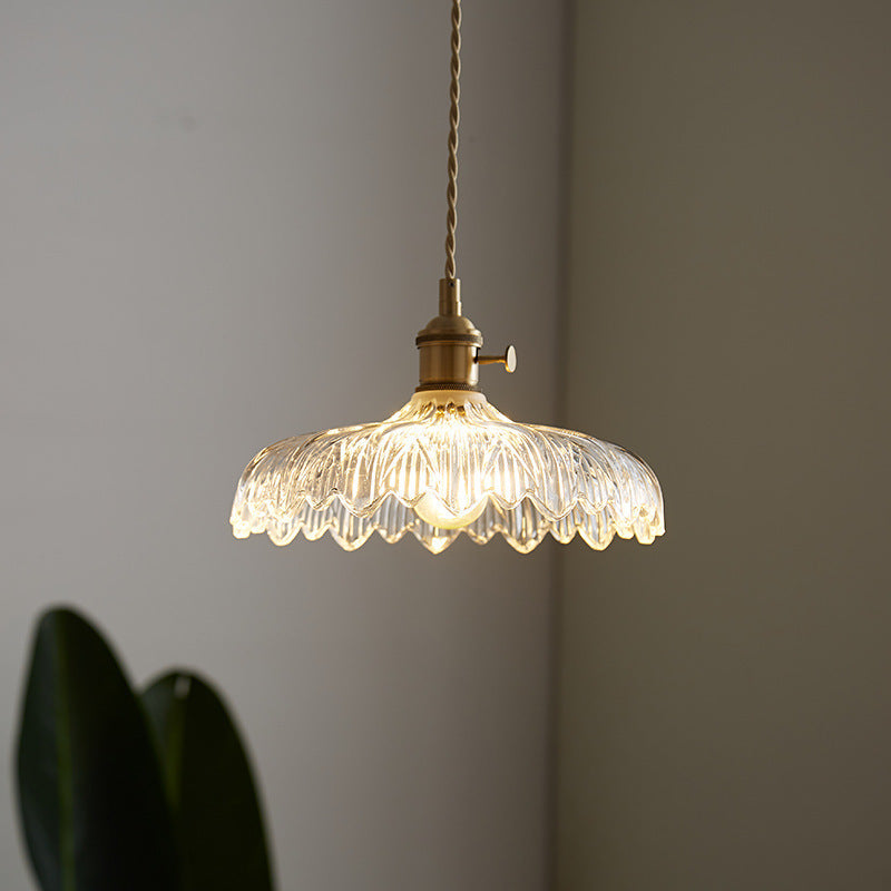 Japanese Glass Pendant Ceiling Light with Copper Accents