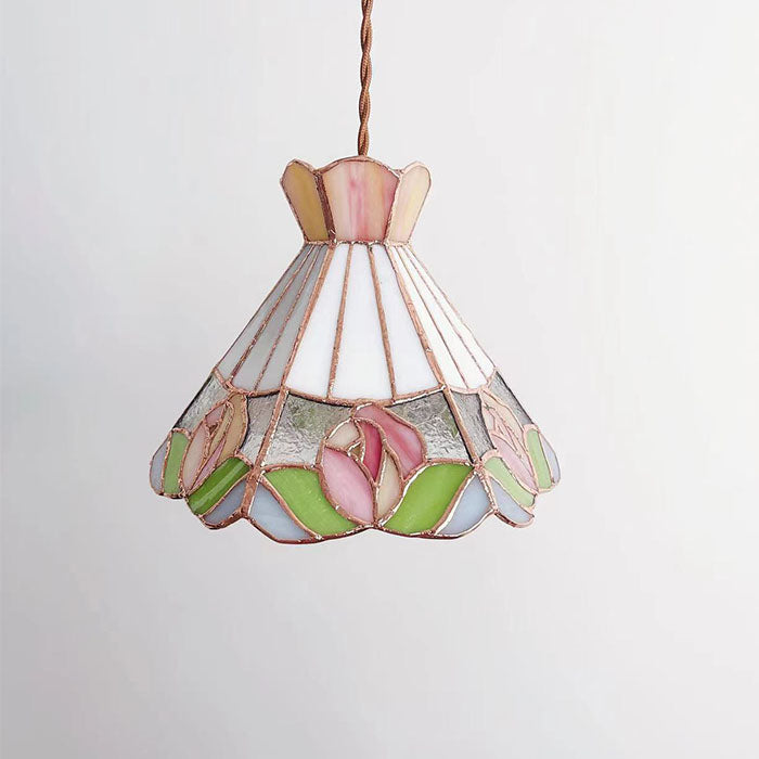 Rose Blue Stained Glass Pendant Light - Retro