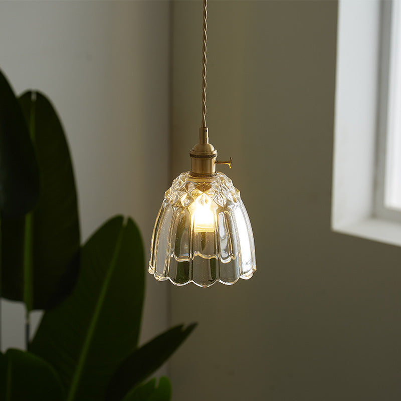 Japanese Glass Pendant Ceiling Light with Copper Accents