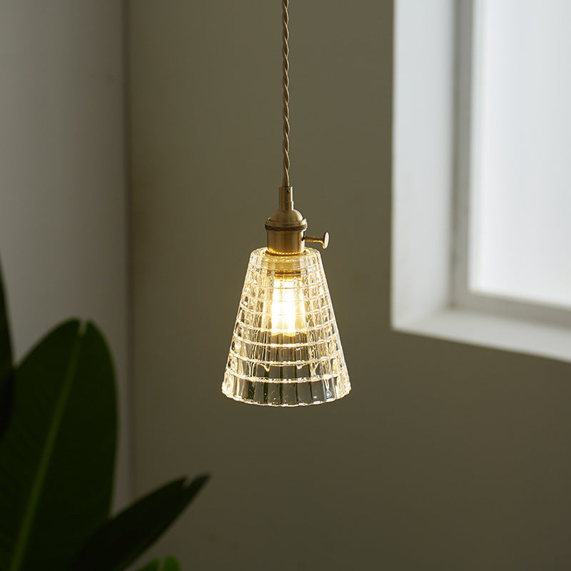 Japanese Glass Pendant Ceiling Light with Copper Accents