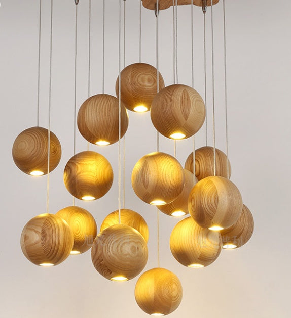 Nordic Solid Wood Ball Pendant Light Chandelier