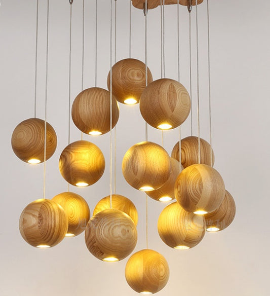 Nordic Solid Wood Ball Pendant Light Chandelier