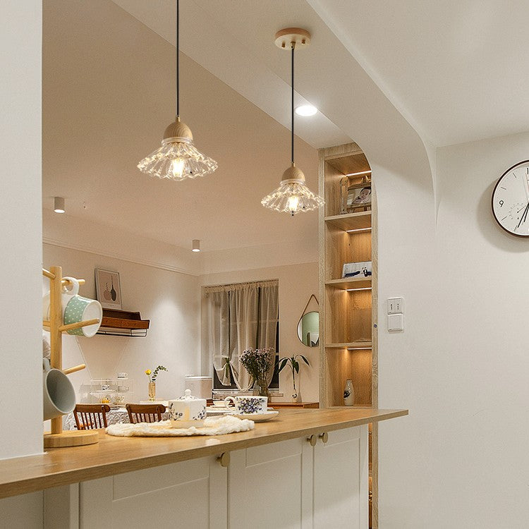 Wood Glass Three-Head Nordic Pendant Chandelier
