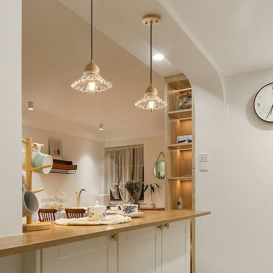 Wood Glass Three-Head Nordic Pendant Chandelier