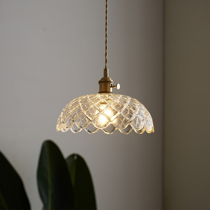 Japanese Glass Pendant Ceiling Light with Copper Accents