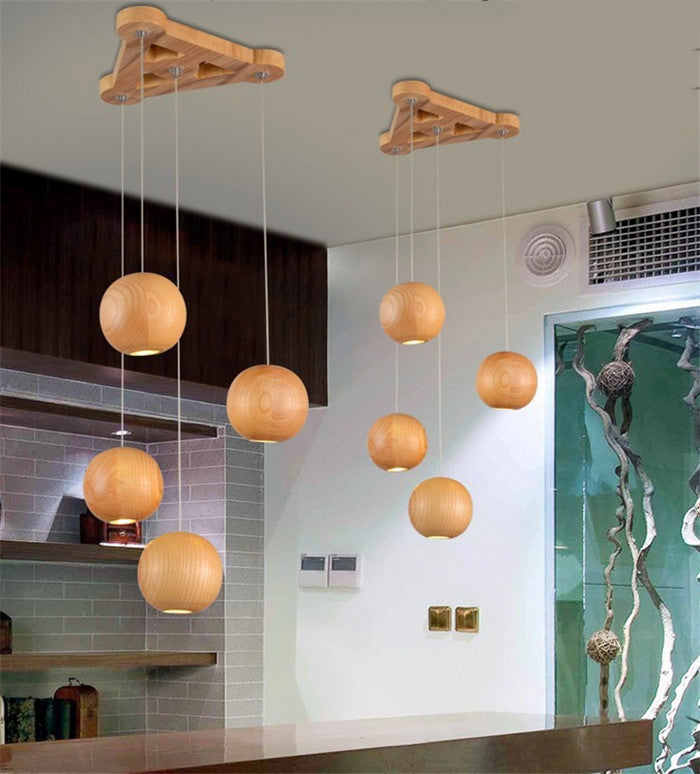 Nordic Solid Wood Ball Pendant Light Chandelier