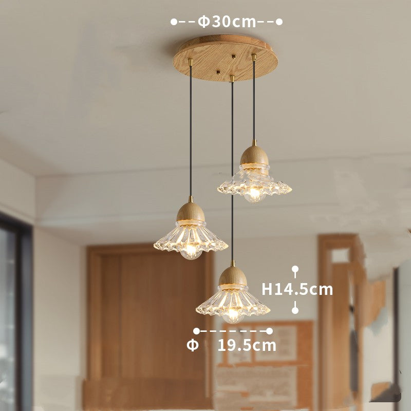 Wood Glass Three-Head Nordic Pendant Chandelier