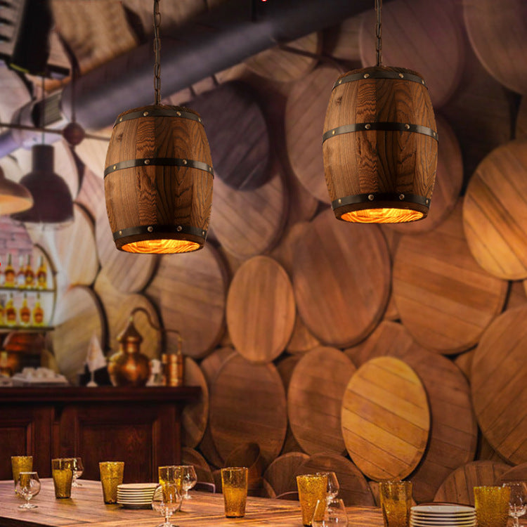 Wooden Barrel Pendant Light Rustic Nordic