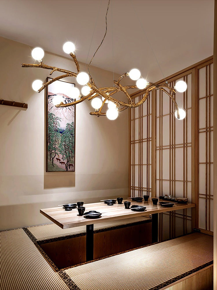 Araña de techo japonesa Wabi Sabi con rama de árbol zen
