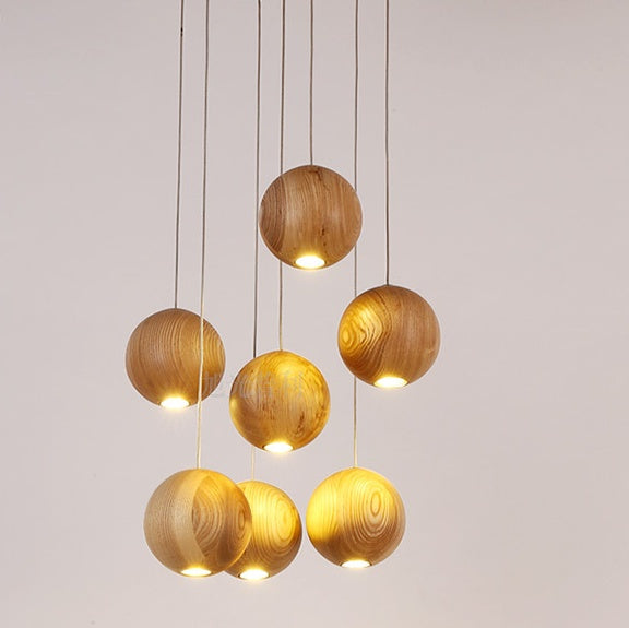 Nordic Solid Wood Ball Pendant Light Chandelier