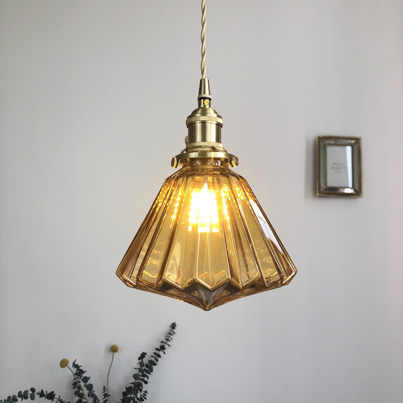 Lámpara colgante de latón y cristal de estilo japonés, lámpara colgante nórdica