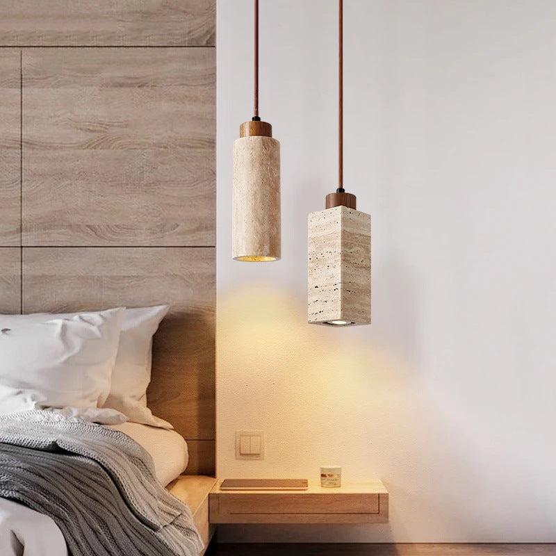 Yellow Cave Stone Pendant Light with Wood