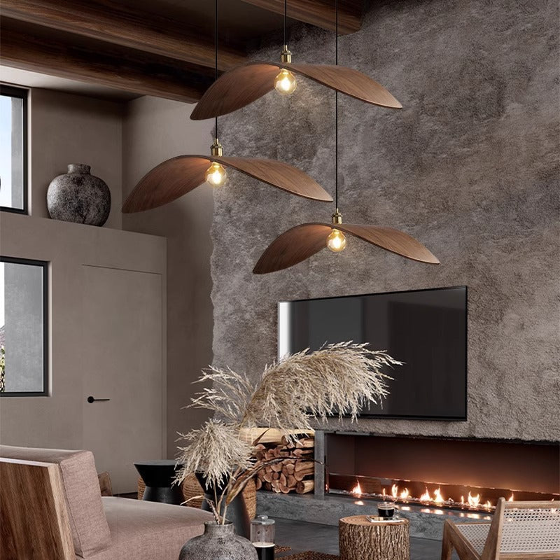 Southeast Asian Walnut Wood Pendant Chandelier