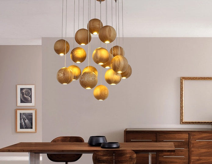 Nordic Solid Wood Ball Pendant Light Chandelier