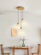 Candelabro colgante nórdico de tres cabezas de madera y vidrio