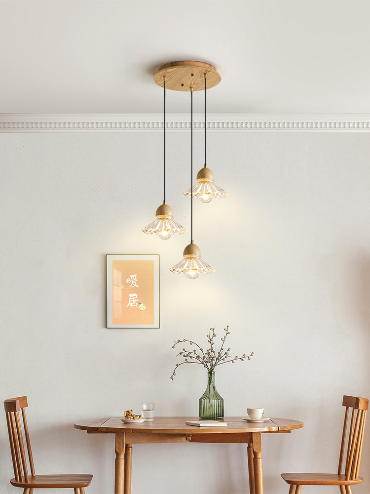 Wood Glass Three-Head Nordic Pendant Chandelier