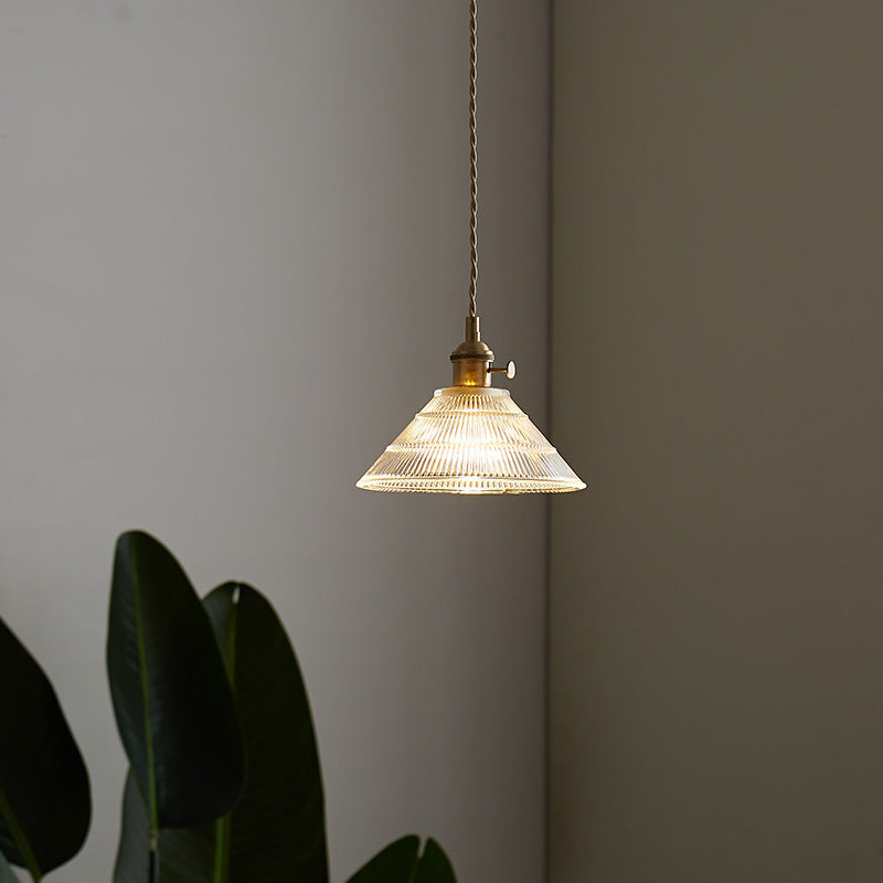 Japanese Glass Pendant Ceiling Light with Copper Accents