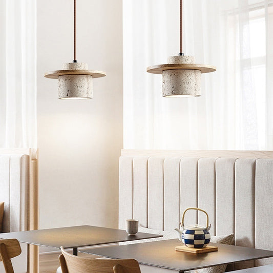 Retro Stone Pendant Light - Warm Wood Finish