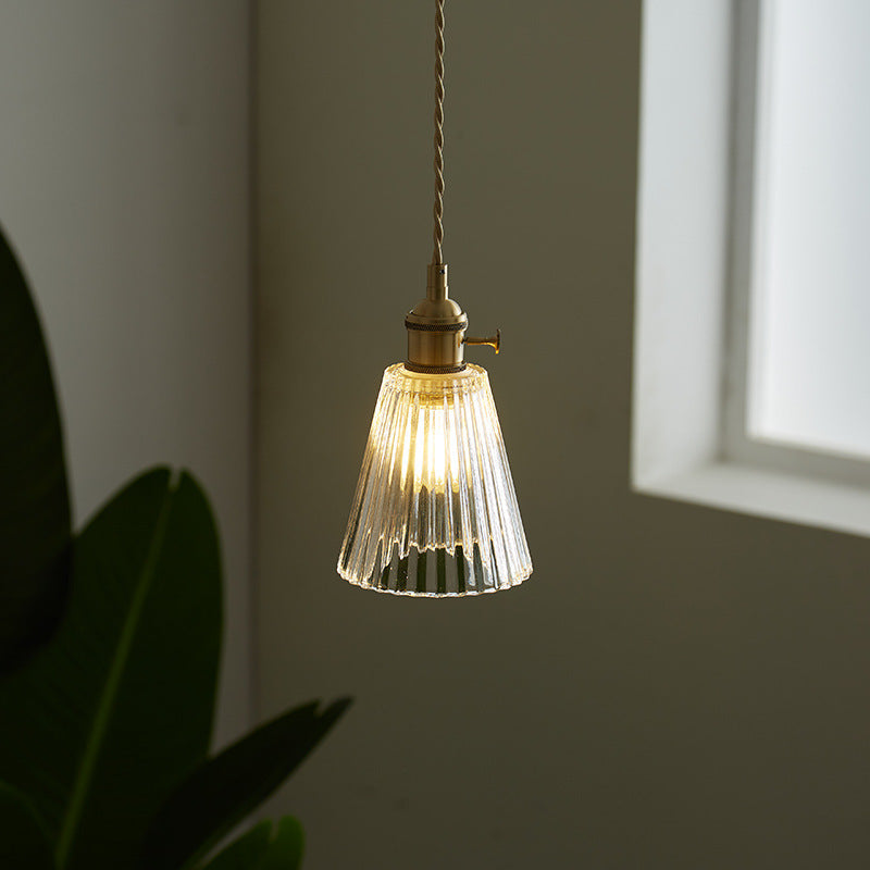 Japanese Glass Pendant Ceiling Light with Copper Accents