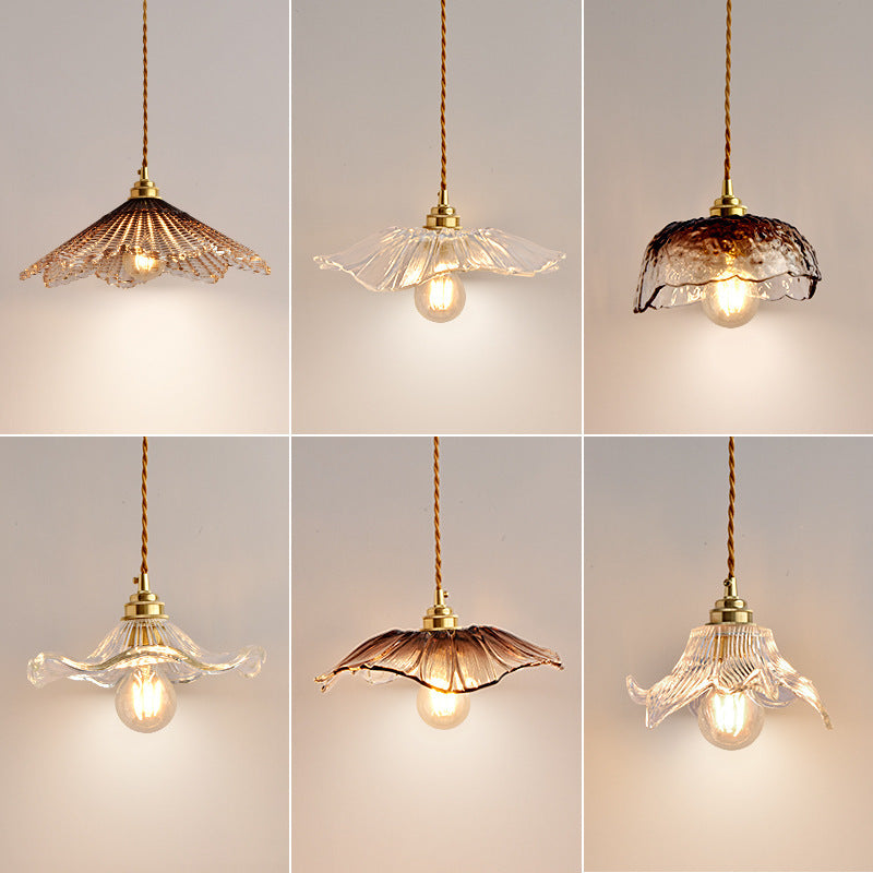 Japanese Glass Pendant Ceiling Light with Copper Accents
