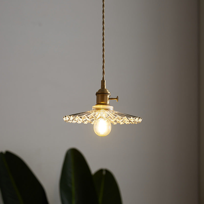 Japanese Glass Pendant Ceiling Light with Copper Accents